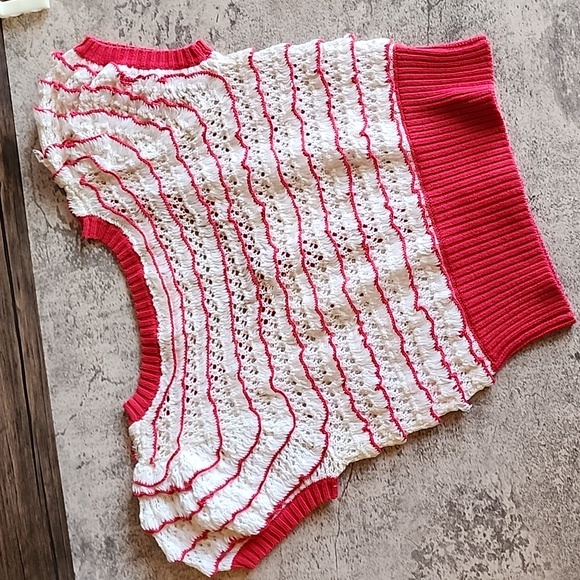 Betsey Johnson crochet knit short cardigan vintage red and white color size S - Picture 13 of 16